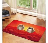 Tapete de alimentación para mascotas Red Sunrise de 30 x 45 cm, tapete absorbente para cuenco de comida y agua, de piel sintética, impermeable, de secado rápido, sin manchas