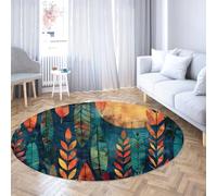 tapete de área redonda de hoja abstracta Alfombra circular de patrón de puesta de sol de bosque de otoño con superficie de pelo bajo suave Alfombra plegable para entrada de sala de estar 100cm