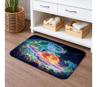 Tapete de baño antideslizante con diseño de esqueleto de Halloween, calabazas, fantasmas coloridos, tapete de ducha antideslizante, tapete de baño lavable de franela para baño, inodoro, baño