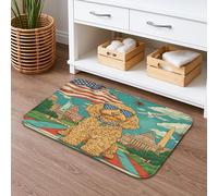 Tapete de baño antideslizante con diseño de perro garabato dorado del 4 de julio, 20 x 32 pulgadas, tapete de ducha con patrón de aniversario vintage de 250 años, estampado patriótico, franela de