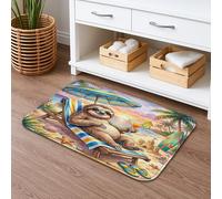 Tapete de baño antideslizante de verano con diseño de perezoso de playa de 16 x 24 pulgadas, estampado de playa tropical, de franela, de secado rápido, lavable, decoración para el hogar y el baño