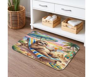 Tapete de baño antideslizante de verano con diseño de perezoso de playa de 16 x 24 pulgadas, estampado de playa tropical, de franela, de secado rápido, lavable, decoración para el hogar y el baño