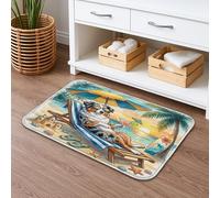 Tapete de baño antideslizante de verano con diseño de perro pastor australiano, 16 x 24 pulgadas, diseño de perro pastor costero, alfombra de ducha con estampado de perro pastor australiano, divertido