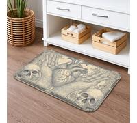 Tapete de baño artístico de secado rápido con diseño de calavera y corazón, tapete de ducha antideslizante vintage dibujado a mano, tapete de ducha gótico, decorativo, lavable, para baño, inodoro