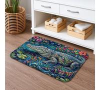 Tapete de baño artístico floral de secado rápido, diseño colorido de cocodrilo, absorbente, antideslizante, alfombra de baño decorativa lavable para baño, inodoro, baño, 20 x 32 pulgadas
