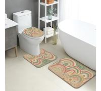 Tapete de baño bohemio de secado rápido, diseño de arcoíris vintage, absorbente, antideslizante, de franela de primavera, lavable, juego de 3 piezas