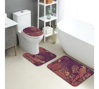 Tapete de baño bohemio floral de secado rápido, diseño vintage de pájaros violetas y flores, tapete de ducha antideslizante, decorativo, lavable, para baño, baño, baño, juego de 3 piezas