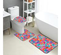 Tapete de baño colorido abstracto de secado rápido, patrón de arte fluido vibrante, absorbente, antideslizante, tapete de ducha decorativo de franela lavable para baño, inodoro, baño, juego de 3
