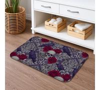 Tapete de baño con diseño de calavera gótica, floral, de secado rápido, con rosas oscuras y cuervos, absorbente, antideslizante, para otoño, Halloween, de franela, lavable, decorativa, 40,6 x 60,9 cm