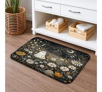Tapete de baño con diseño floral de fantasmas de Halloween, de secado rápido, absorbente, antideslizante, de franela otoñal, lavable, decorativa, 50,8 x 81,3 cm
