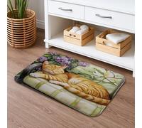 Tapete de baño con estampado floral de gato, estilo vintage, tapete antideslizante de sublimación de gato atigrado naranja, tapete de ducha acogedor, de espuma viscoelástica, lavable, para decoración