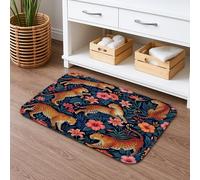 Tapete de baño con estampado floral de leopardo, de secado rápido, antideslizante, con patrón de selva tropical, alfombra de baño lavable decorativa de verano para baño, inodoro, baño, 20 x 32
