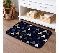 Tapete de baño con patrón geométrico de secado rápido, diseño de triángulos azul marino, tapete de ducha antideslizante, moderno tapete de franela lavable para baño, inodoro, baño, decorativo, 20 x 32