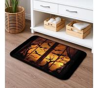 Tapete de baño con temática de Halloween, murciélagos espeluznantes y puesta de sol naranja, absorbente, antideslizante, tapete de baño de espuma viscoelástica lavable para decoración de baño, 16 x 24