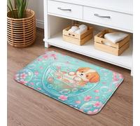 Tapete de baño de burbujas para cachorros, flores de melocotón, cerezas, absorbente, antideslizante, tapete decorativo de primavera para baño, inodoro, baño, 16 x 24 pulgadas