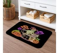 Tapete de baño de esqueleto de Halloween de secado rápido, calabazas de neón y fantasmas, tapete de ducha antideslizante, tapete de ducha espeluznante de franela lavable para decoración de baño, 16 x