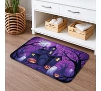 Tapete de baño de Halloween con diseño de casa encantada, de secado rápido, con diseño de fantasmas y calabazas, absorbente, antideslizante, de espuma viscoelástica, lavable, para decoración de baño