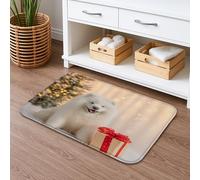 Tapete de baño de Navidad para perro, bonito cachorro de samoyedo, absorbente, antideslizante, de franela de invierno, lavable, decorativo, 40,6 x 60,9 cm