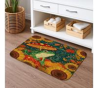 Tapete de baño de secado rápido con anfibios y hongos, patrón de hojas de girasol, absorbente, antideslizante, de franela otoñal, lavable, para decoración de baño, 20 x 32 pulgadas