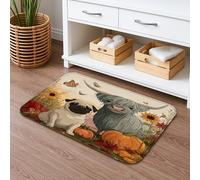Tapete de baño de secado rápido con diseño de animales otoñales, lindo carlino y vaca de las tierras altas, tapete de ducha antideslizante, lavable, para baño, inodoro, decoración de 20 x 32 pulgadas