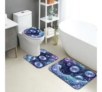 Tapete de baño de secado rápido con diseño de burbujas, tapete de ducha antideslizante absorbente y colorido, de franela, lavable, para baño, decorativo, juego de 3 piezas