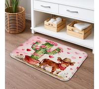 Tapete de baño de secado rápido con diseño de cactus vaquero, bonito patrón de corazón floral, absorbente, antideslizante, tapete decorativo de franela lavable para baño, inodoro, baño, 16 x 24
