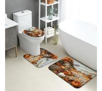 Tapete de baño de secado rápido con diseño de calabazas naranjas rústicas, absorbentes, antideslizantes, antideslizantes, decorativas, de franela, lavables, para baño, baño, 3 piezas
