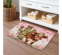 Tapete de baño de secado rápido con diseño de corazón de vaca y cactus, tapete de ducha antideslizante, lavable con primavera, para baño, inodoro, decorativo, 16 x 24 pulgadas