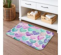 Tapete de baño de secado rápido con diseño de corazones de acuarela, absorbente y antideslizante, de franela de primavera, lavable, para decoración de baño, 20 x 32 pulgadas