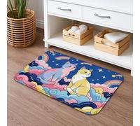 Tapete de baño de secado rápido con diseño de gato arcoíris, colorido, con nubes de fantasía, absorbente, antideslizante, tapete decorativo de verano de franela lavable para baño, inodoro, baño, 16 x
