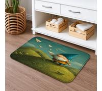 Tapete de baño de secado rápido con diseño de gnomo divertido, tapete de ducha antideslizante y absorbente con diseño de colinas verdes, divertidas alfombras de baño de espuma viscoelástica, lavables