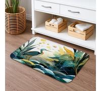 Tapete de baño de secado rápido con diseño de pájaros tropicales, diseño de hojas verdes botánicas, antideslizante, de espuma viscoelástica de primavera, lavable, para baño, inodoro, baño, 20 x 32