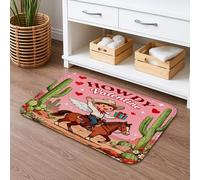 Tapete de baño de secado rápido con diseño de vaquero de San Valentín, con diseño de cactus y corazón occidental, absorbente, antideslizante, de franela, lavable, para baño, baño, decoración, 40,6 x