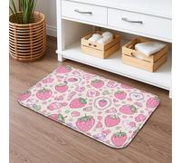 Tapete de baño de secado rápido con diseño floral de fresas, bonito patrón de frutas de melocotón, absorbente, antideslizante, lavable con primavera, para baño, inodoro, baño, decorativo, 20 x 32