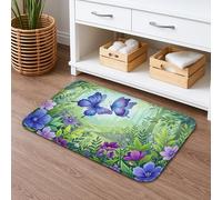 Tapete de baño de secado rápido con diseño floral de mariposa, flores violetas, absorbente, antideslizante, alfombra de baño lavable para decoración de baño, 20 x 32 pulgadas