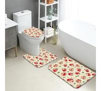 Tapete de baño de secado rápido con diseño floral de mariquita, bonito diseño de dibujos animados, tapete de ducha antideslizante decorativo de primavera para baño, inodoro, baño, juego de 3 piezas