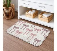Tapete de baño de secado rápido con patrón de lazo, elegante cinta de melocotón, decorativa, absorbente, antideslizante, de franela de primavera, lavable, para baño, inodoro, baño, 16 x 24 pulgadas