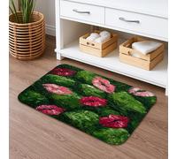 Tapete de baño de secado rápido con patrón floral, color melocotón vibrante y verde, antideslizante, inspirado en primavera, lavable, para decoración de baño, inodoro, 40,6 x 60,9 cm
