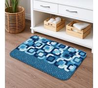 Tapete de baño de secado rápido con patrones geométricos, formas azules modernas, absorbente, antideslizante, tapete decorativo de verano de franela lavable para baño, inodoro, baño, 20 x 32 pulgadas
