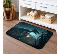 Tapete de baño de secado rápido con temática de dinosaurio, diseño de fósil de selva oscura, absorbente, antideslizante, tapete de ducha de franela lavable para baño, inodoro, baño, decorativo, 40,6 x