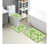 Tapete de baño de secado rápido con vegetales verdes, de hojas verdes, absorbente, antideslizante, primavera, ecológico, de franela, lavable, decorativo, juego de 3 piezas