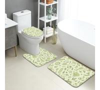 Tapete de baño de secado rápido con vegetales verdes, retro, botánico, absorbente, antideslizante, de franela de primavera, lavable, para baño, inodoro, decorativo, juego de 3 piezas