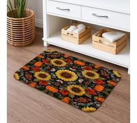 Tapete de baño de secado rápido floral de girasol otoñal, tapete de ducha antideslizante y absorbente de hojas de calabaza naranja vintage, tapete de ducha de espuma viscoelástica, lavable, para baño