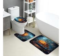 Tapete de baño de secado rápido para Halloween, diseño de carruaje de calabaza, tapete de ducha antideslizante con diseño de bosque encantado, tapete decorativo de franela lavable para baño, inodoro
