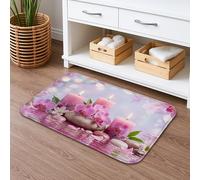 Tapete de baño floral de orquídea de secado rápido, elegante, con piedras de vela de melocotón, absorbente, antideslizante, tapete decorativo de franela lavable para baño, inodoro, baño, 16 x 24
