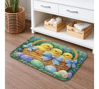 Tapete de baño floral de Pascua de secado rápido, lindo pollitos amarillos en la cesta absorbente, antideslizante, tapete decorativo de franela lavable para baño, inodoro, baño, 20 x 32 pulgadas
