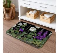 Tapete de baño floral de secado rápido, absorbente y antideslizante con plantas verdes violetas, tapete de ducha decorativo de franela lavable para baño, inodoro, baño, 20 x 32 pulgadas