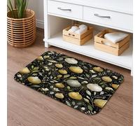 Tapete de baño floral de secado rápido, absorbente y antideslizante, diseño de flores de limón negro, tapete de baño lavable decorativo para baño, inodoro, baño, 16 x 24 pulgadas