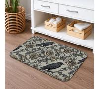 Tapete de baño floral de secado rápido, absorbente y antideslizante, diseño de rosas y cuervos, tapete decorativo de franela lavable para otoño, 40,6 x 60,9 cm