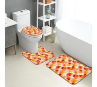 Tapete de baño floral de secado rápido con acuarela, naranja brillante, rojo, abstracto, absorbente, antideslizante, de franela de verano, lavable, juego de 3 piezas
